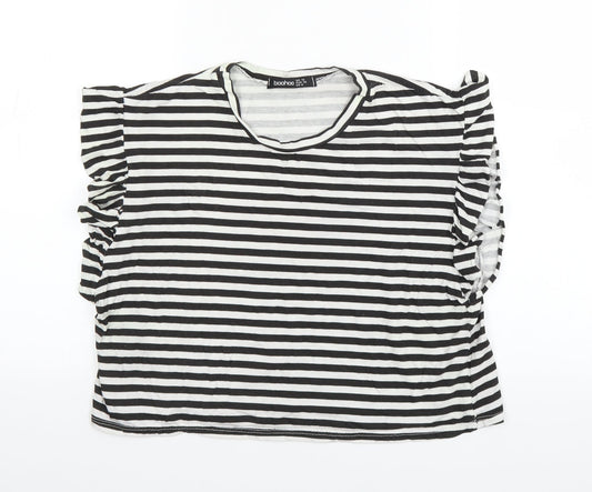Boohoo Womens Black Striped  Basic T-Shirt Size 10