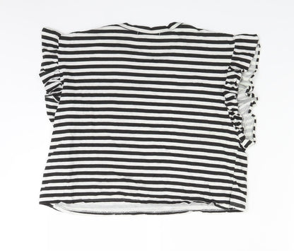 Boohoo Womens Black Striped  Basic T-Shirt Size 10