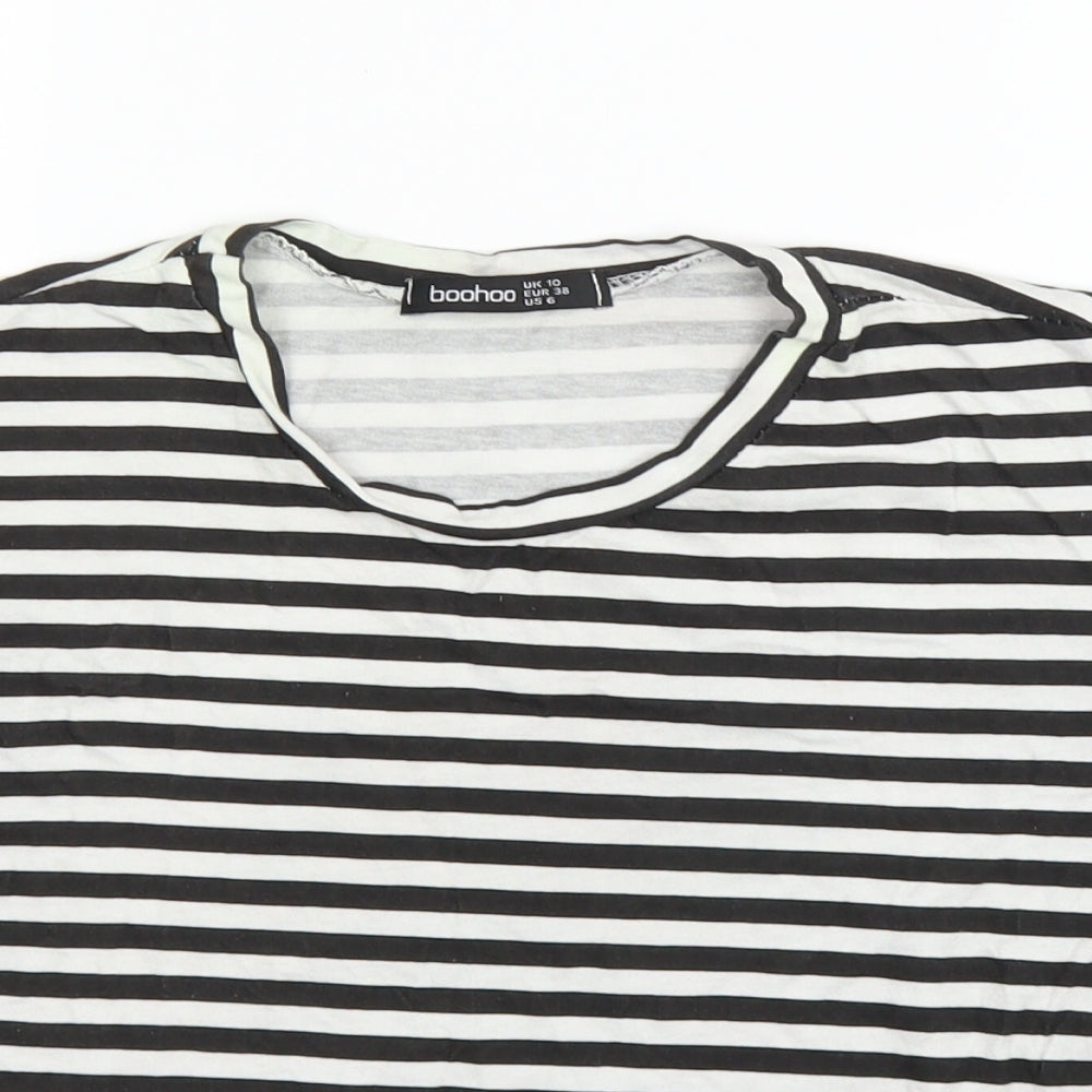Boohoo Womens Black Striped  Basic T-Shirt Size 10