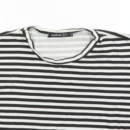 Boohoo Womens Black Striped  Basic T-Shirt Size 10