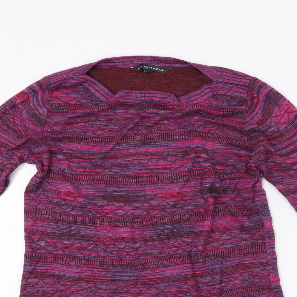 love knitwear Womens Pink Striped Knit Cardigan Sweatshirt Size 12