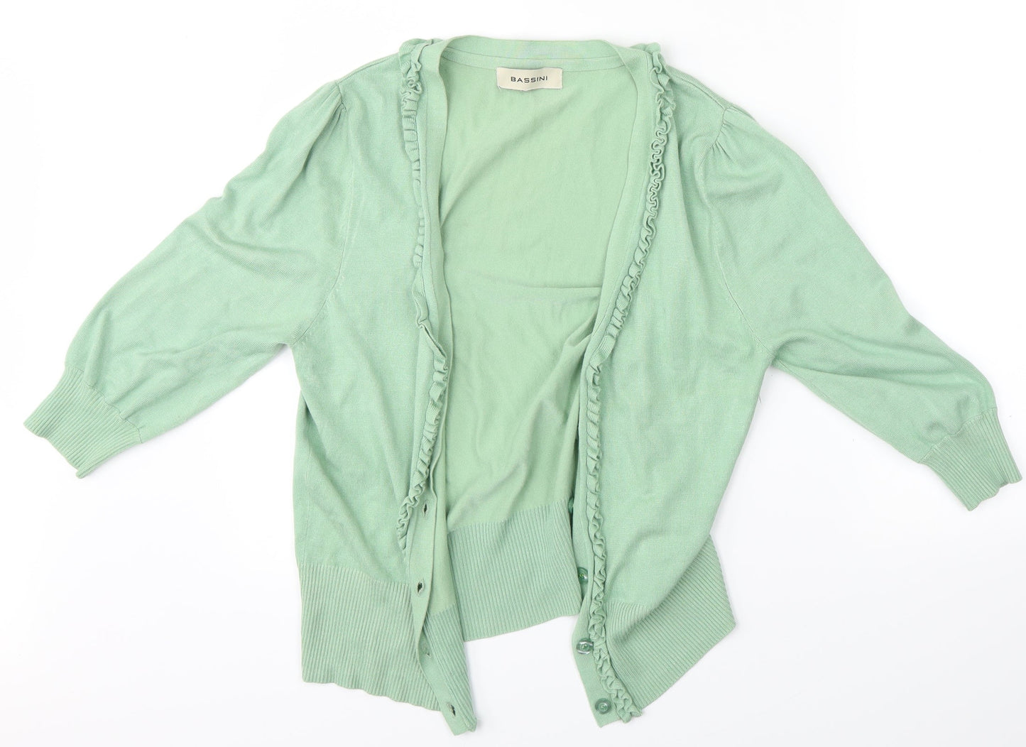 Womens UK Size 12 BASSINI Green Basic Button-Up