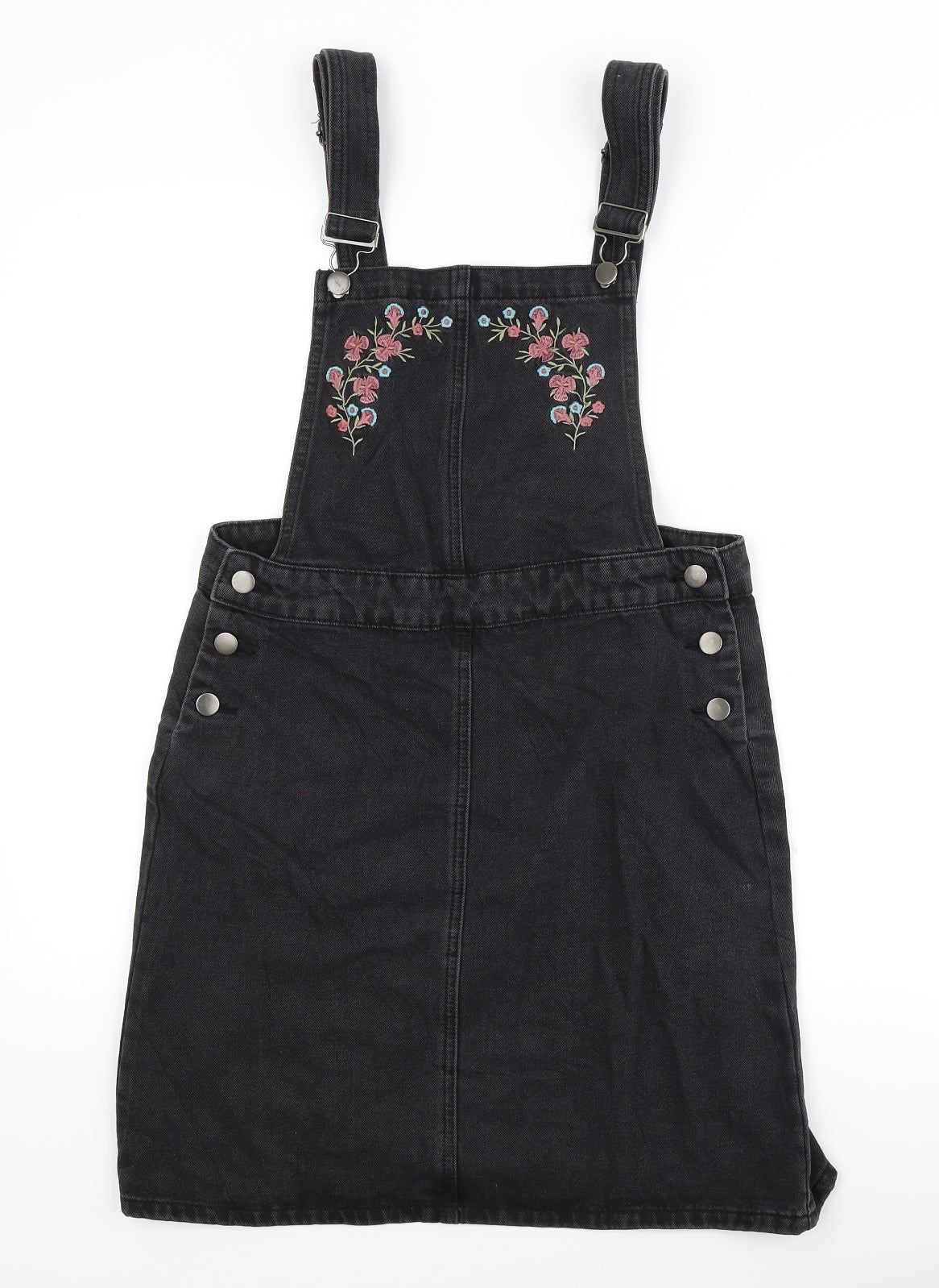 TU Womens Black Floral Denim Pinafore/Dungaree Dress