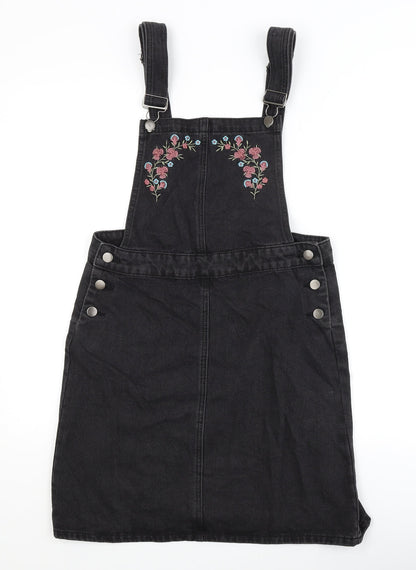 TU Womens Black Floral Denim Pinafore/Dungaree Dress