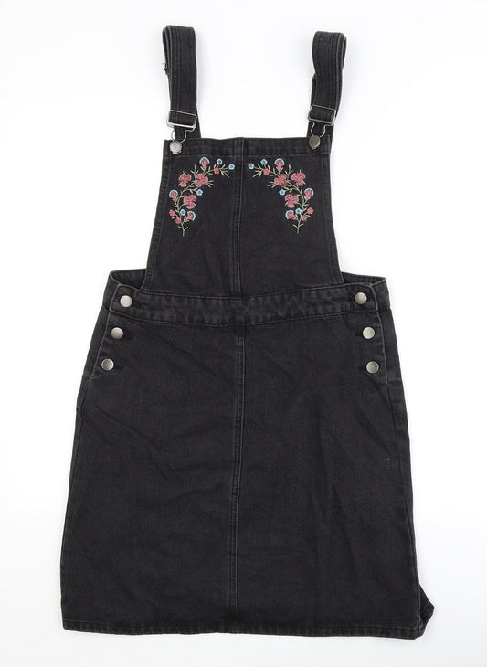 TU Womens Black Floral Denim Pinafore/Dungaree Dress