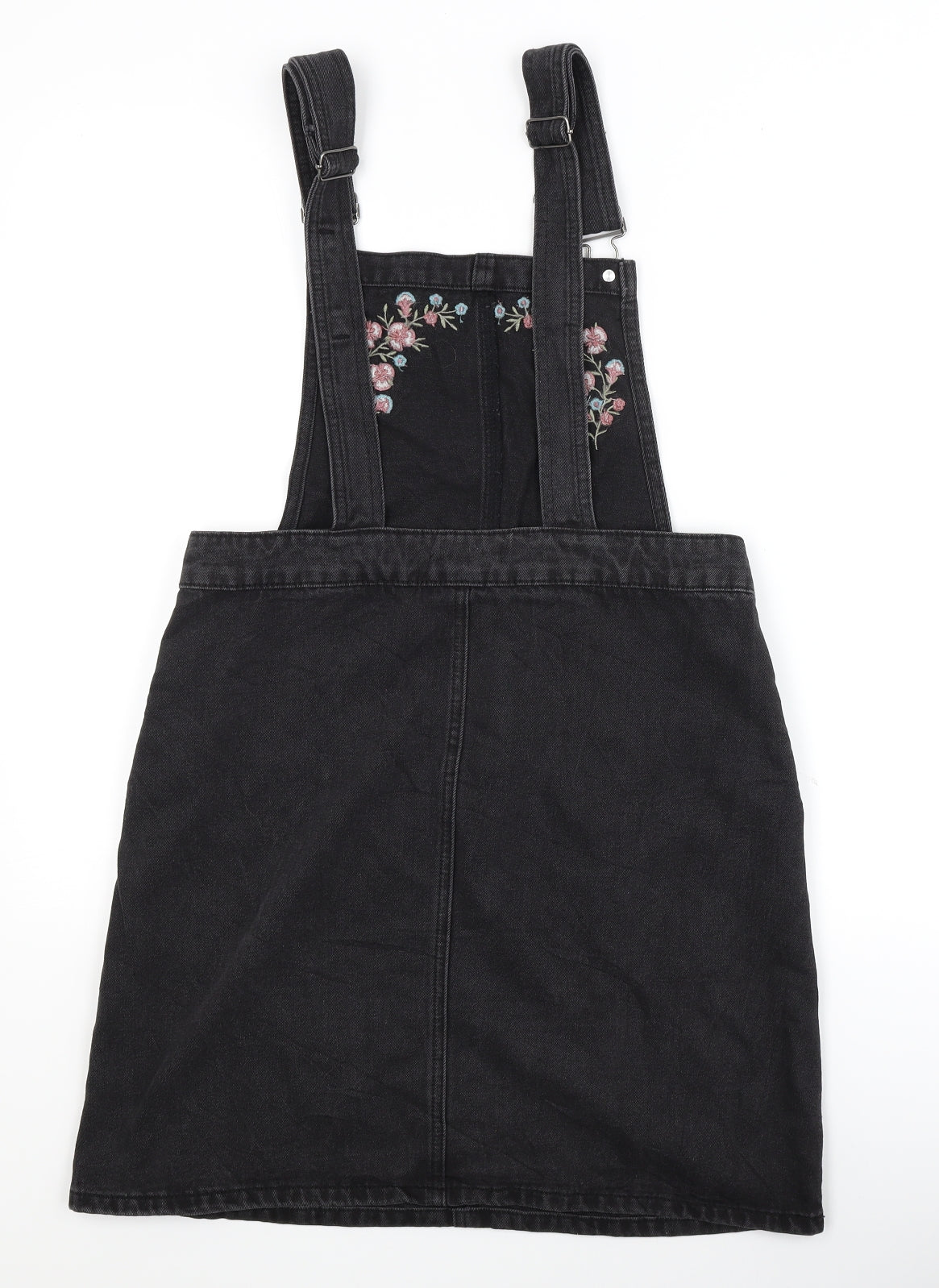 TU Womens Black Floral Denim Pinafore/Dungaree Dress