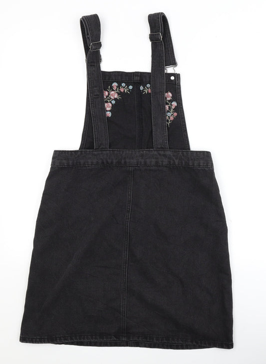 TU Womens Black Floral Denim Pinafore/Dungaree Dress