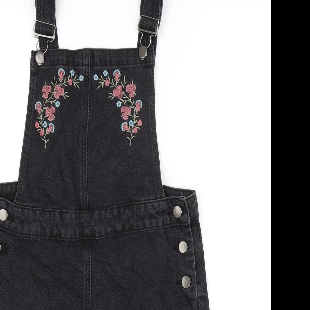 TU Womens Black Floral Denim Pinafore/Dungaree Dress
