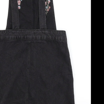 TU Womens Black Floral Denim Pinafore/Dungaree Dress