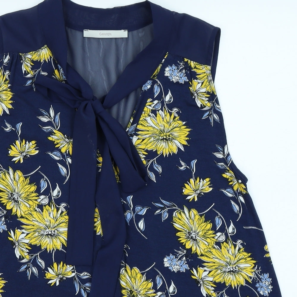 George Womens Blue Floral  Basic Tank Size 10