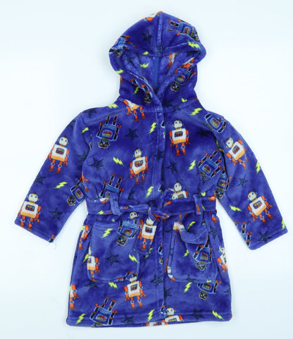 Outfit Kids Boys Blue Solid Fleece  Robe Size 3-4 Years  - Robot Print