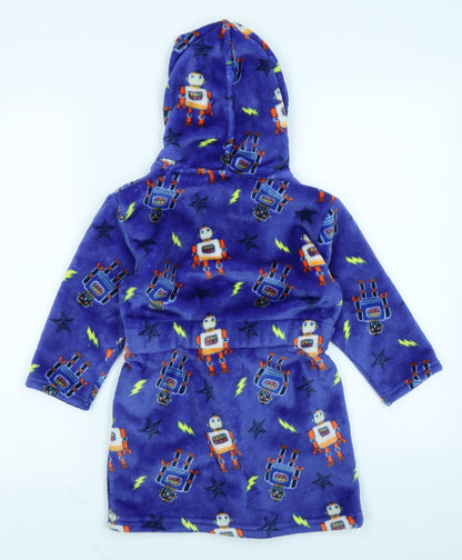 Outfit Kids Boys Blue Solid Fleece  Robe Size 3-4 Years  - Robot Print