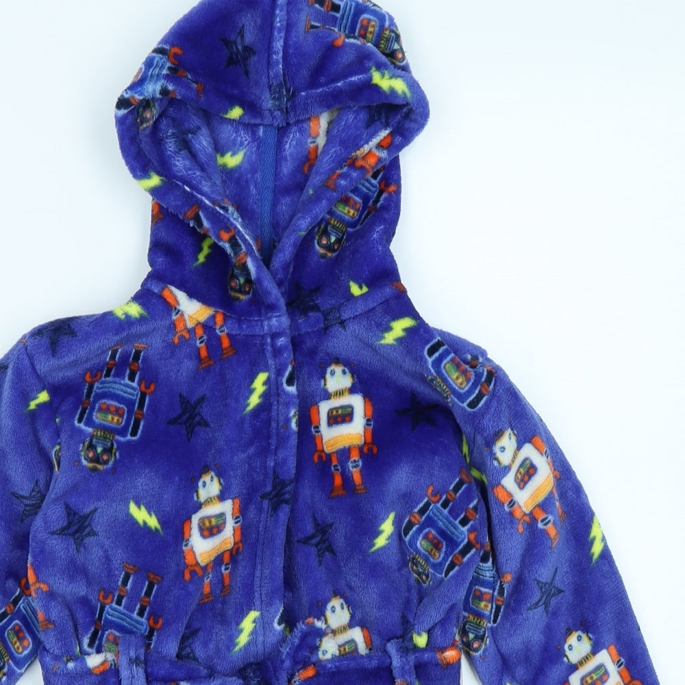Outfit Kids Boys Blue Solid Fleece  Robe Size 3-4 Years  - Robot Print