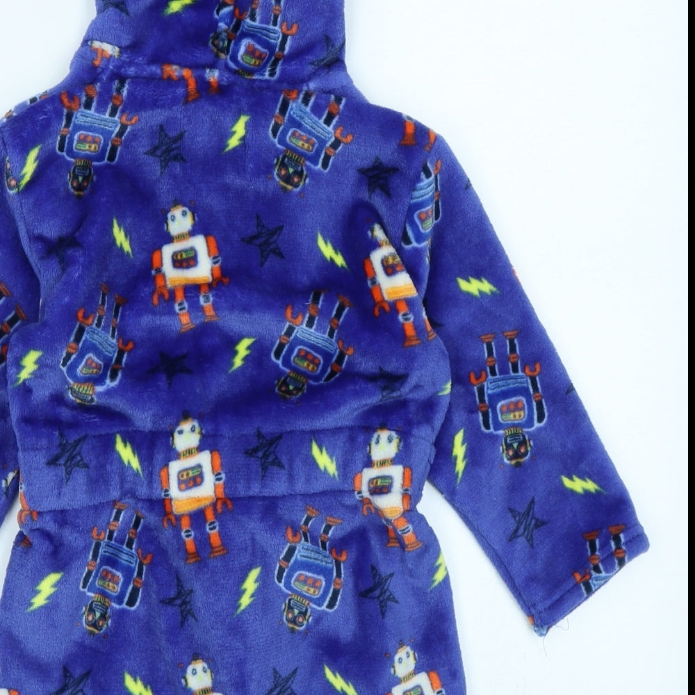 Outfit Kids Boys Blue Solid Fleece  Robe Size 3-4 Years  - Robot Print