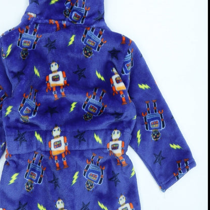 Outfit Kids Boys Blue Solid Fleece  Robe Size 3-4 Years  - Robot Print