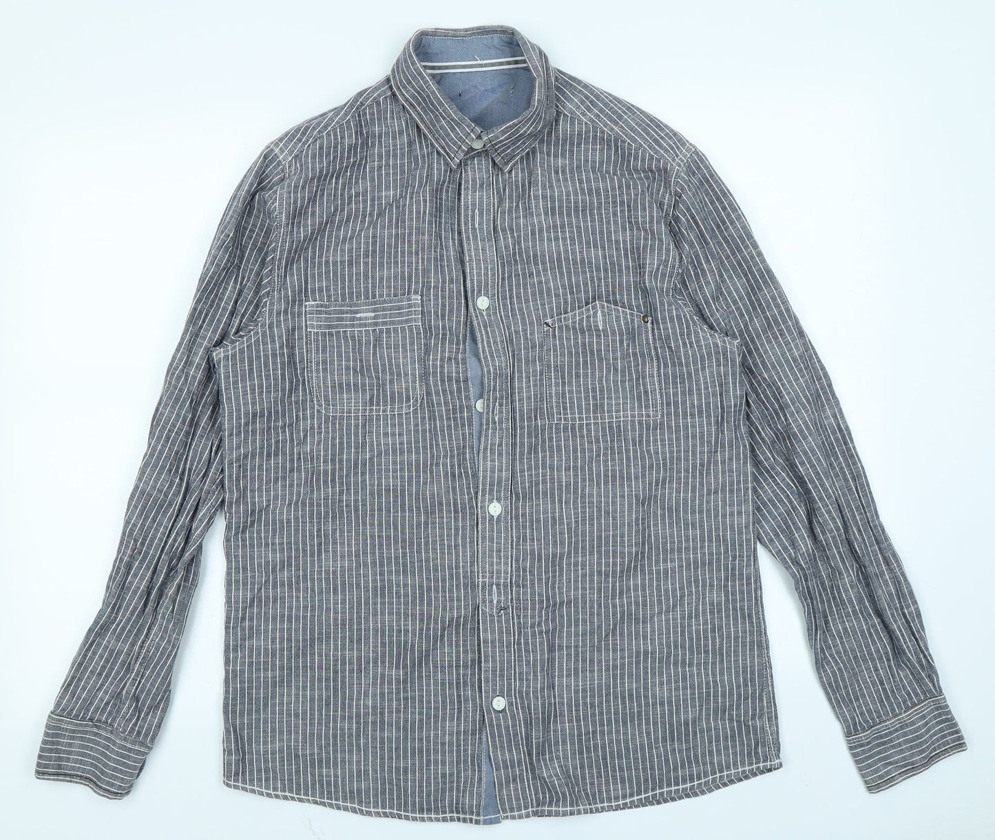 Mens UK Size M Peacocks Grey  Button-Up Long Sleeve Casual Shirt