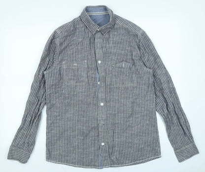 Mens UK Size M Peacocks Grey  Button-Up Long Sleeve Casual Shirt