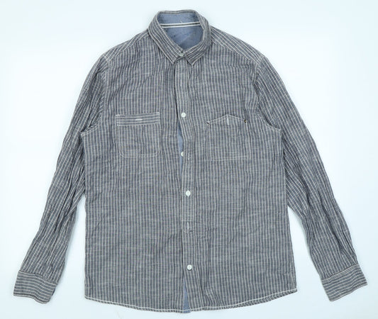 Mens UK Size M Peacocks Grey  Button-Up Long Sleeve Casual Shirt