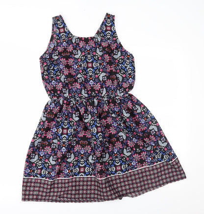 Preworn Womens Black Floral  Fit & Flare  Size 12