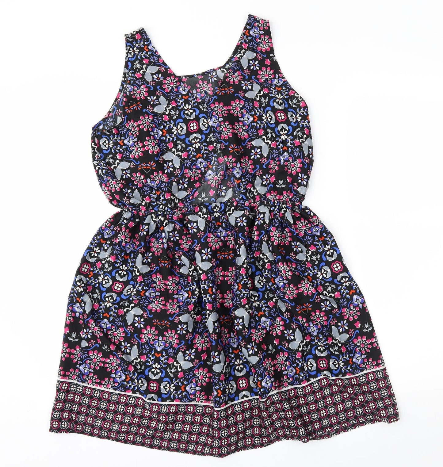 Preworn Womens Black Floral  Fit & Flare  Size 12