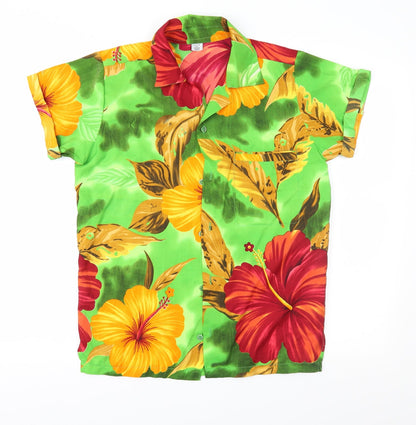V.H.O Womens Green Floral  Basic Button-Up Size XS