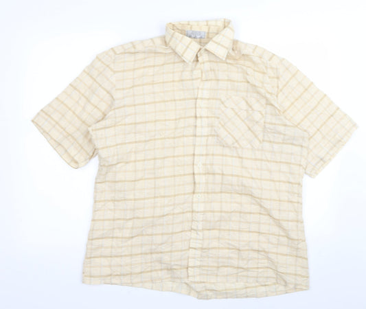 Mens UK Size XL Leisure Beige  Button-Up Short Sleeve Casual Shirt