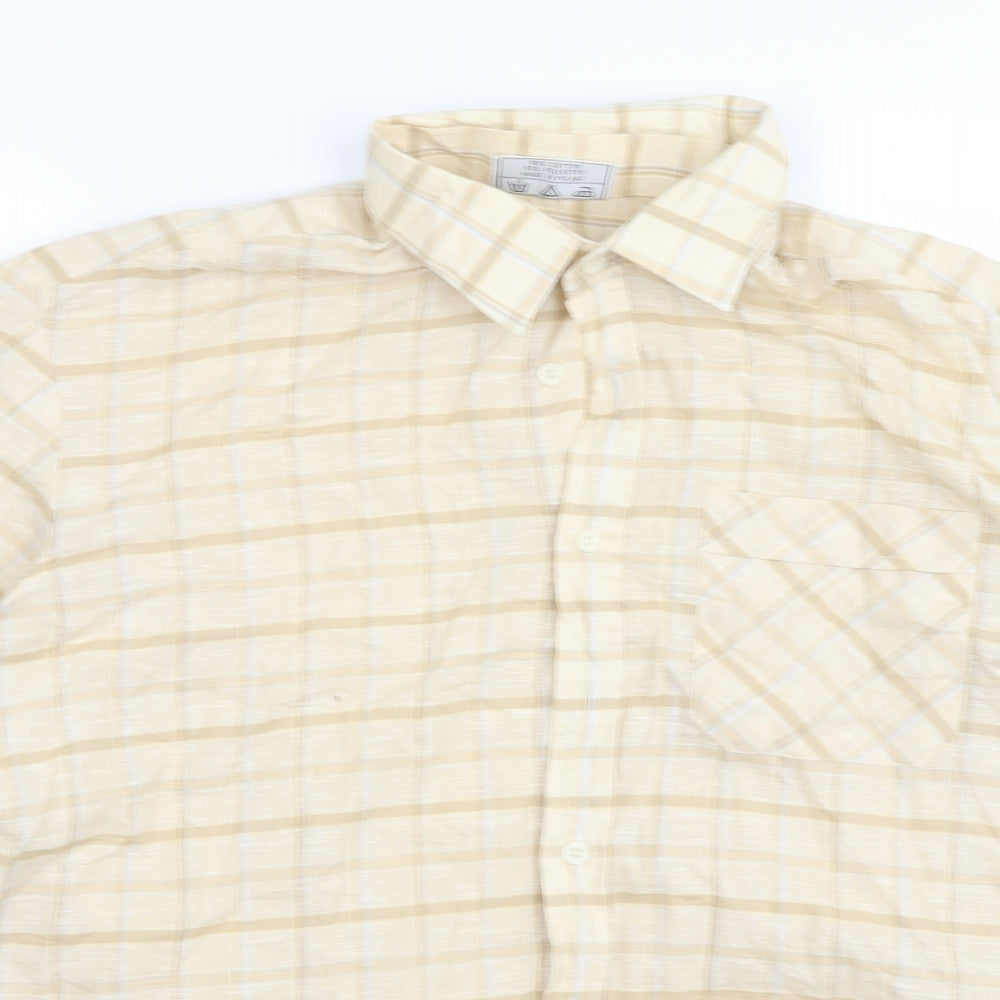 Mens UK Size XL Leisure Beige  Button-Up Short Sleeve Casual Shirt