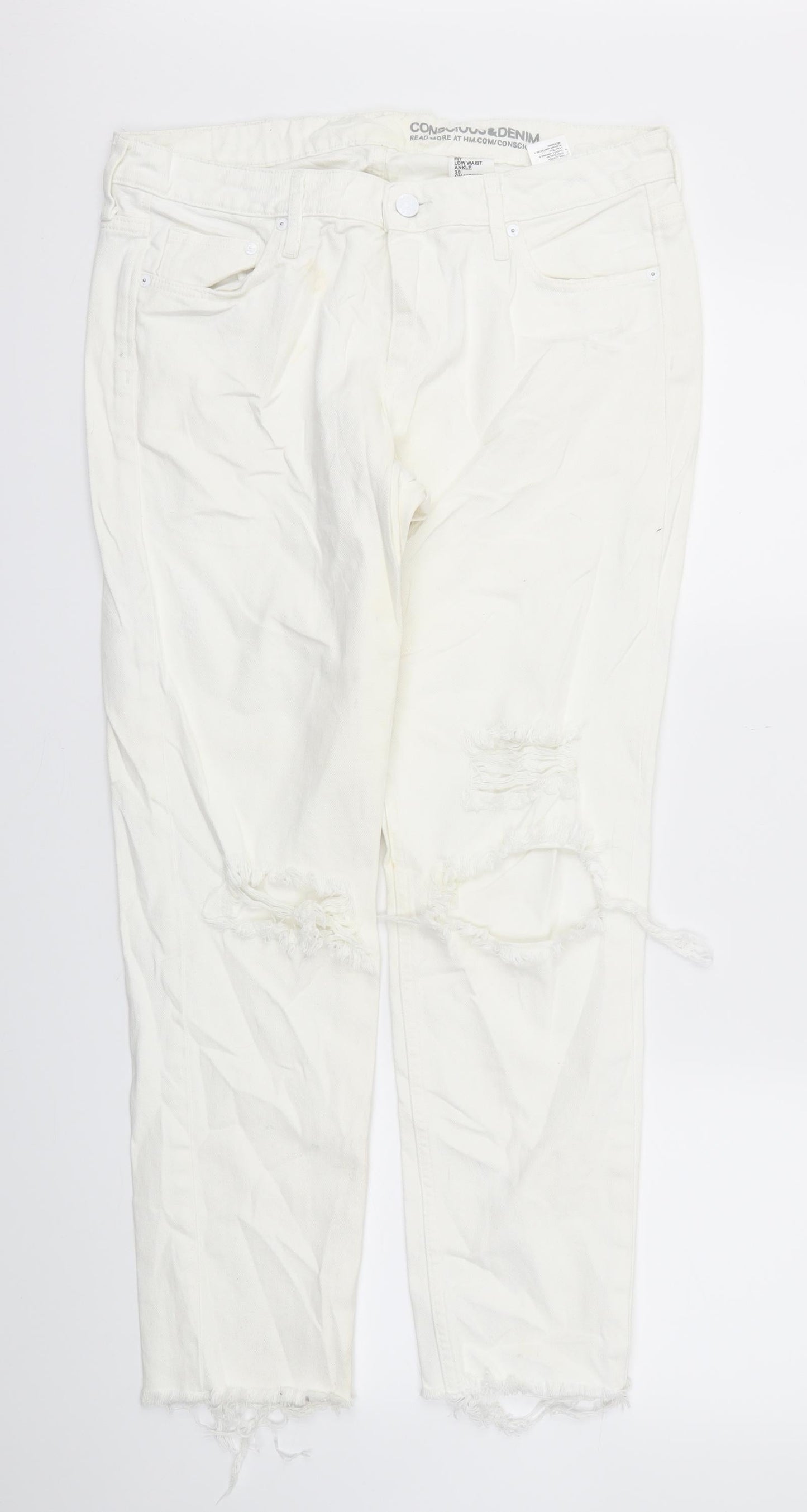 Womens UK Size 34 H&M Regular Fit Straight White Jeans