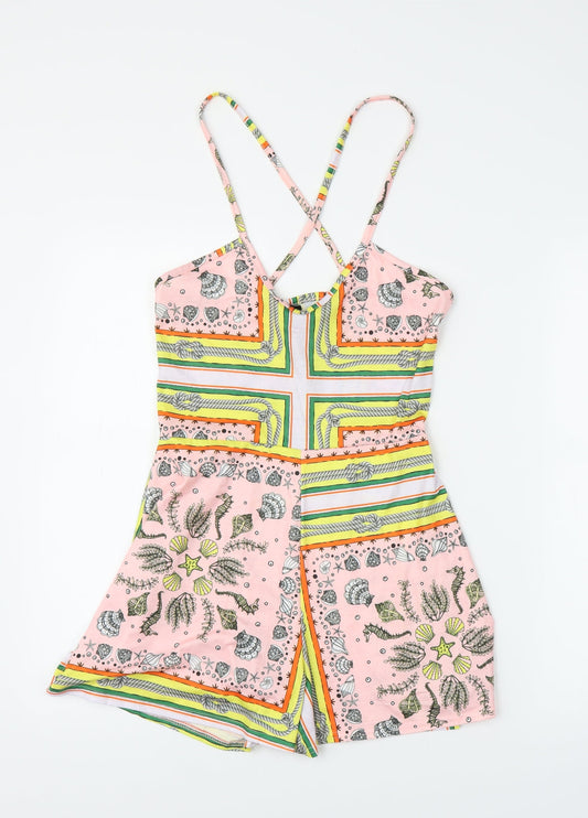 Boohoo Womens Pink Batik  Romper One-Piece Size 12