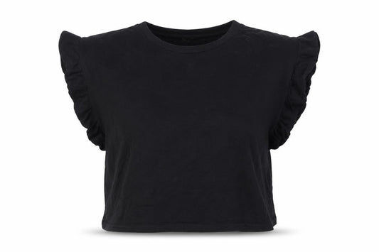 Womens UK Size 10 Boohoo Black Cropped T-Shirt