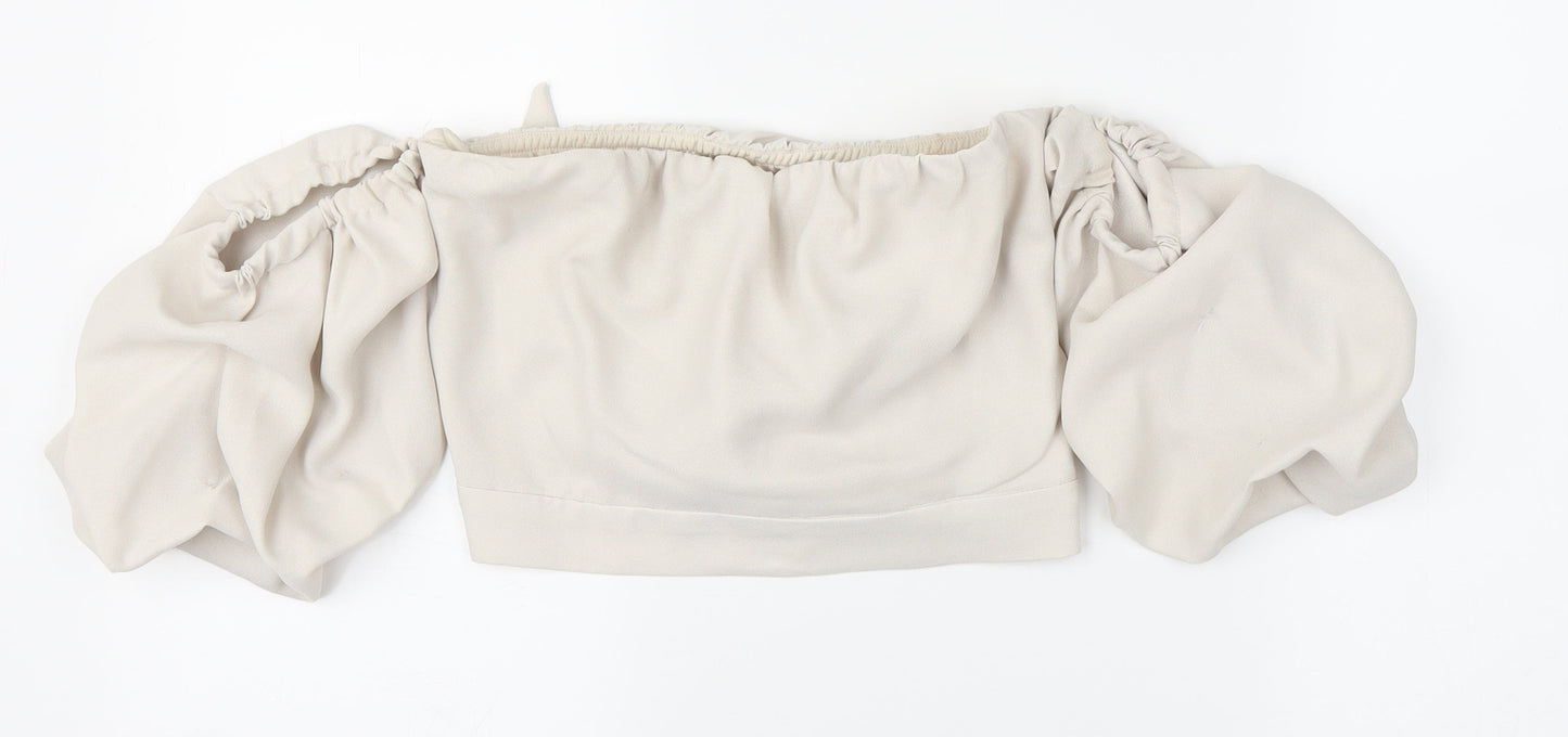 Womens UK Size 8 River Island Beige Cropped Blouse