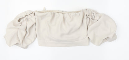 Womens UK Size 8 River Island Beige Cropped Blouse
