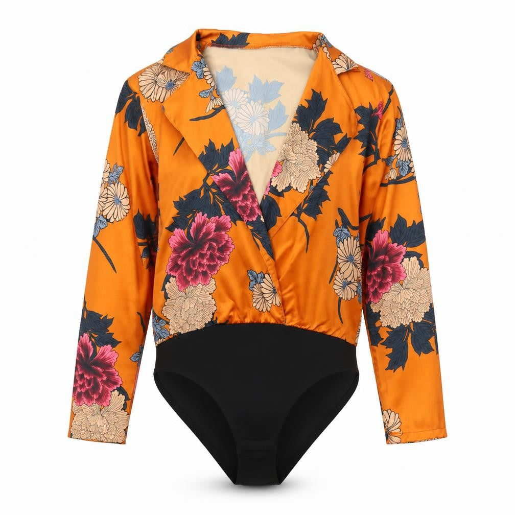 Womens Orange Floral  Leotard One-Piece Size M