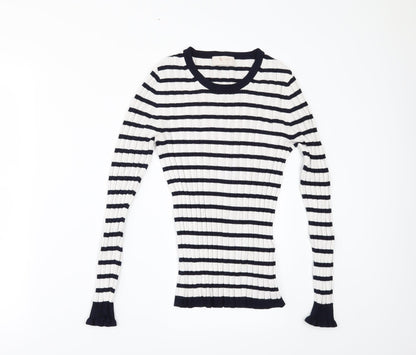 TU Womens White Striped  Pullover Jumper Size 10