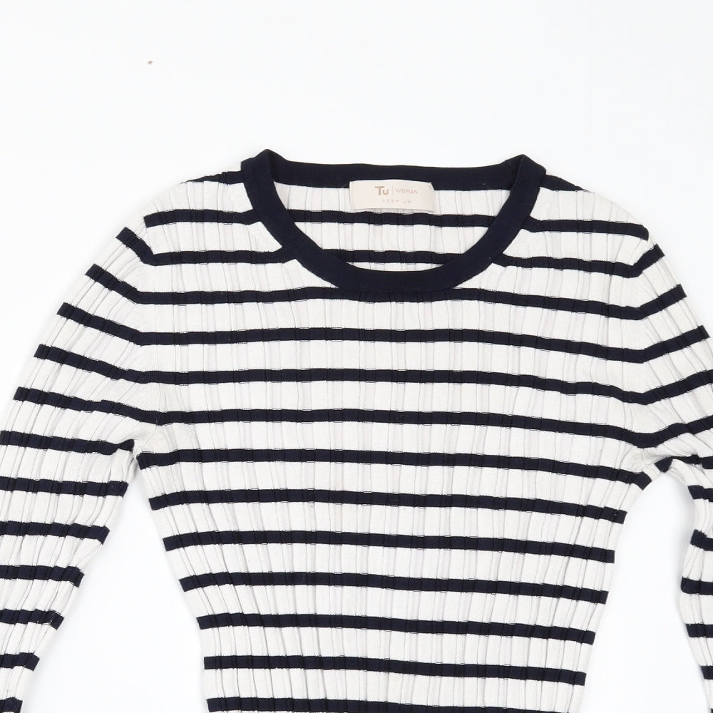 TU Womens White Striped  Pullover Jumper Size 10