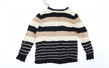 BM Womens Beige Striped  Cardigan Jumper Size M