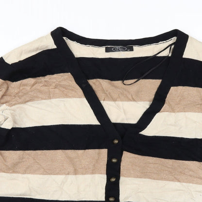 BM Womens Beige Striped  Cardigan Jumper Size M