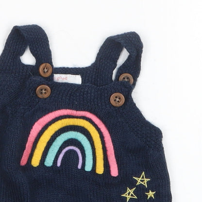 F&F Girls Blue  Knit Pinafore/Dungaree Dress  Size 0-3 Months