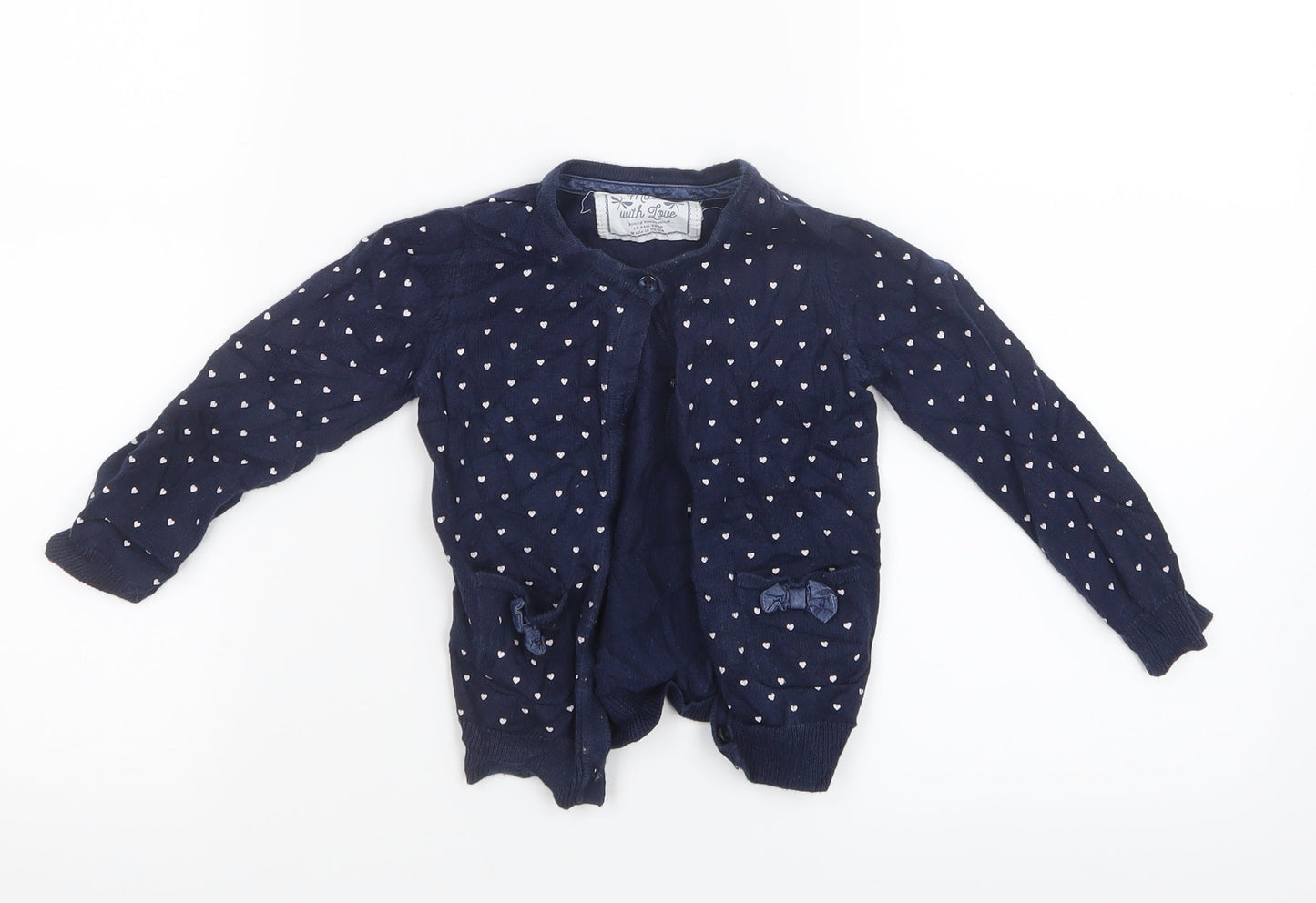 Young Dimension Girls Blue Geometric Knit Cardigan Jumper Size 18-24 Months  - Heart Print