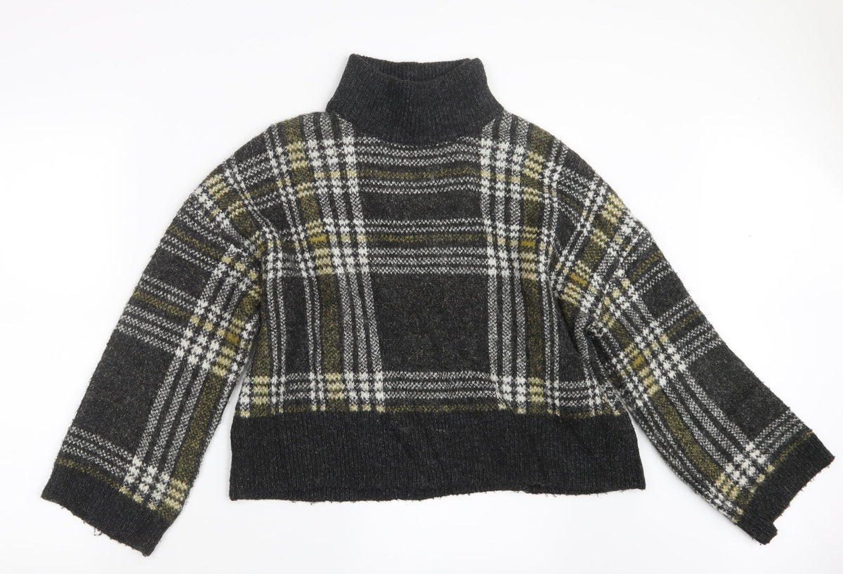 New Look Womens Grey Check Knit Pullover Jumper Size S