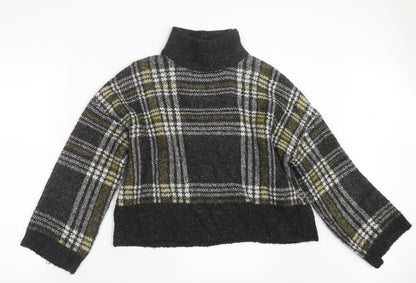 New Look Womens Grey Check Knit Pullover Jumper Size S
