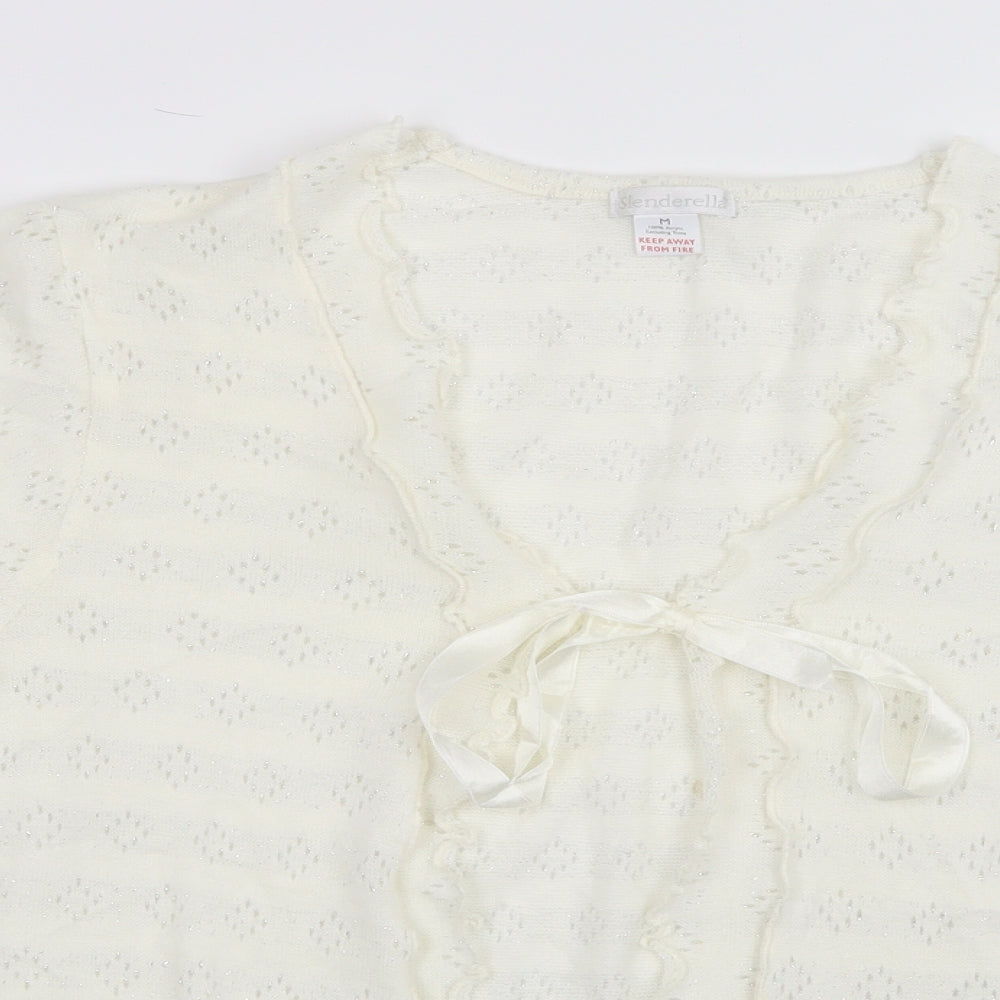 Slenderella Womens White  Knit Cardigan Jumper Size M