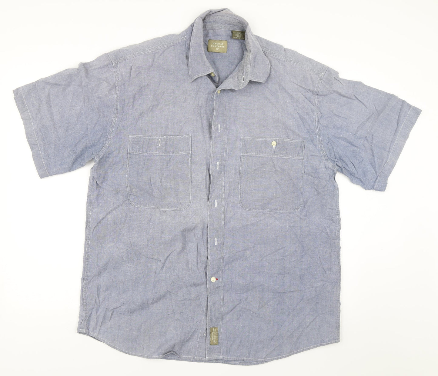 Mens UK Size L Haggar Blue  Button-Up Short Sleeve Casual Shirt