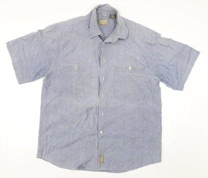 Mens UK Size L Haggar Blue  Button-Up Short Sleeve Casual Shirt