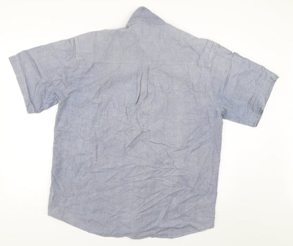 Mens UK Size L Haggar Blue  Button-Up Short Sleeve Casual Shirt