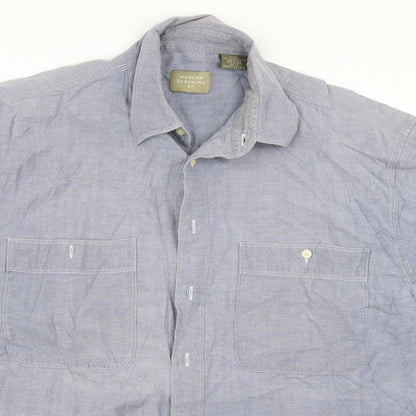 Mens UK Size L Haggar Blue  Button-Up Short Sleeve Casual Shirt