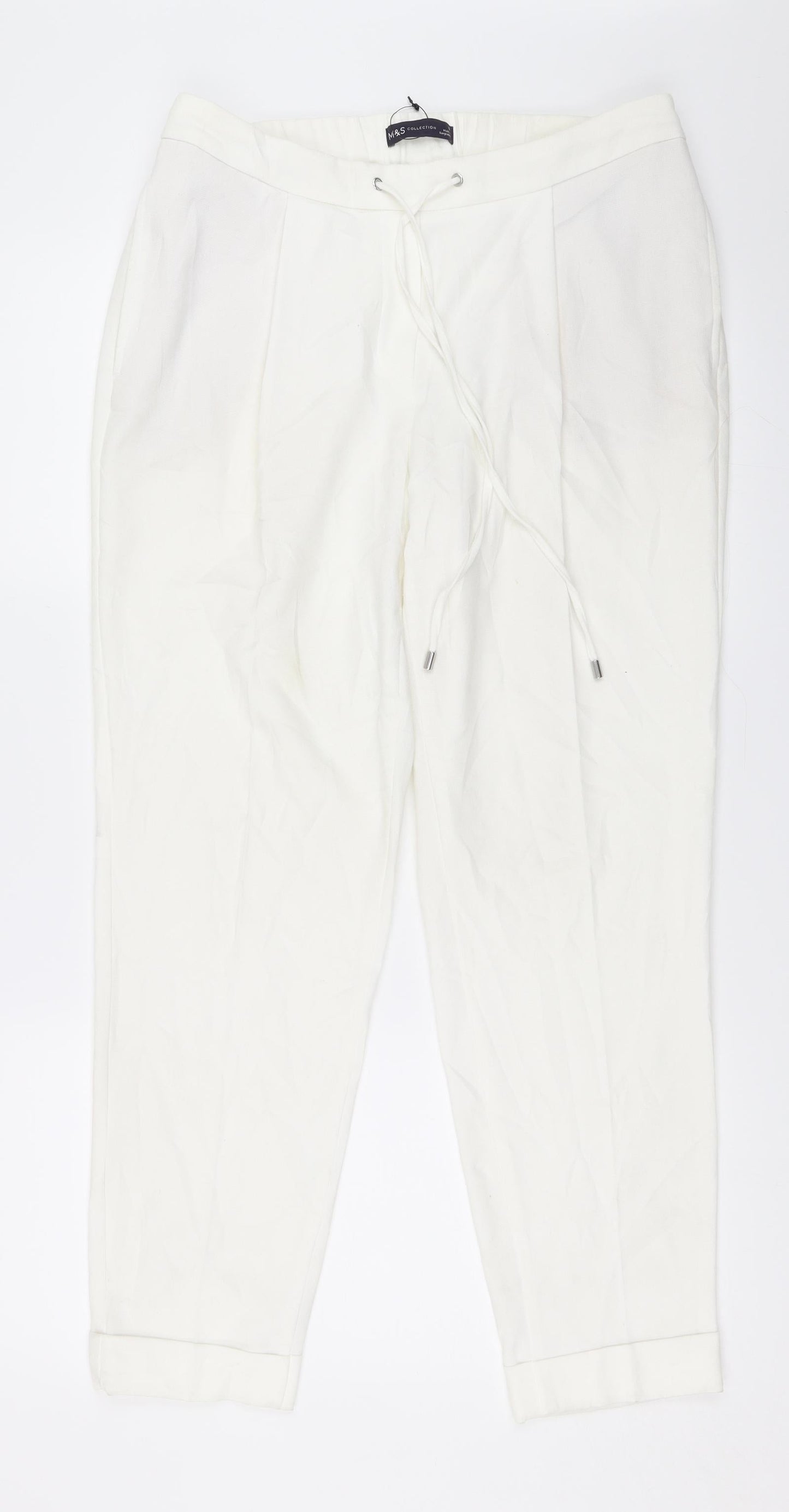 Womens UK Size 12 Marks and Spencer Regular Fit  White Trousers