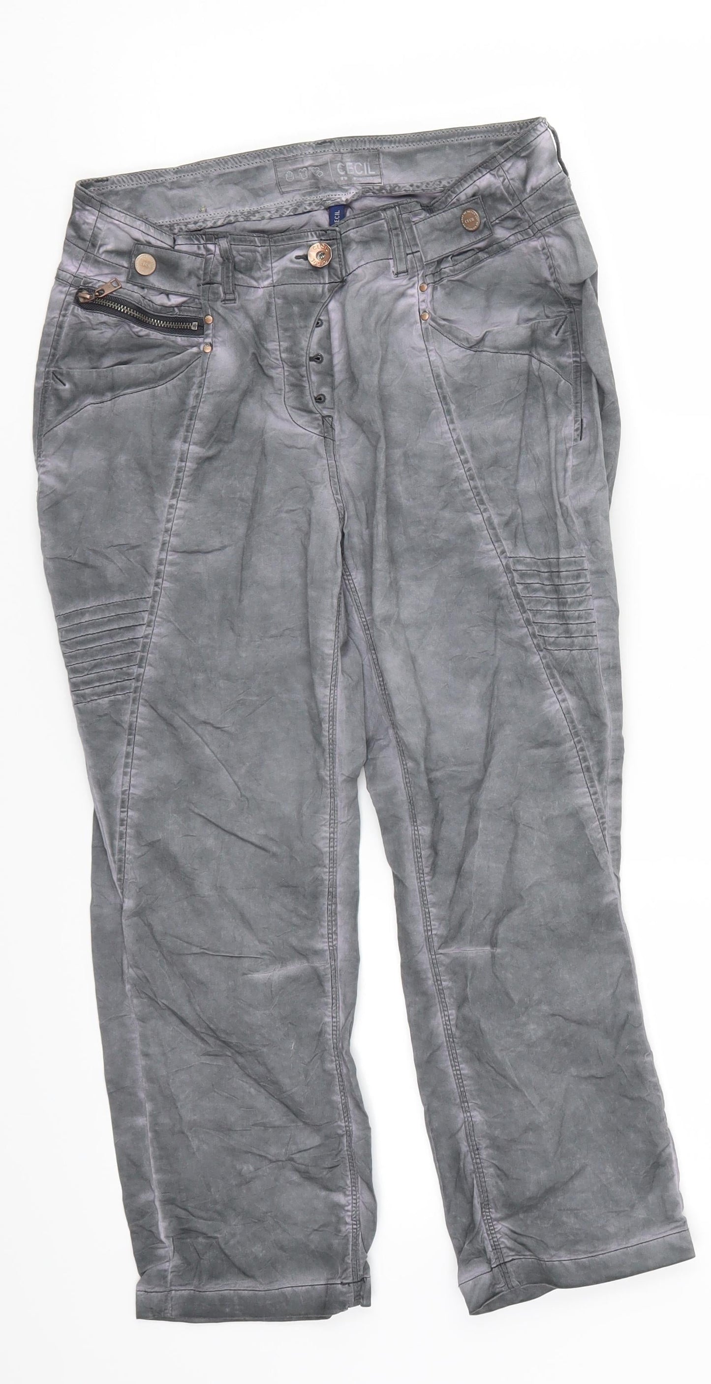 Womens UK Size 26 in Cecil Regular Fit Cropped Grey Trousers