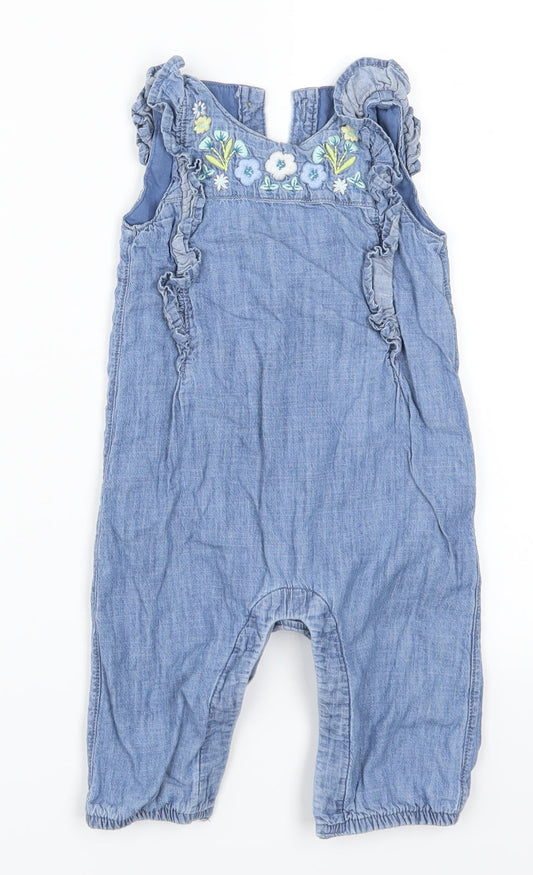 Marks & Spencer Girls Blue Floral Denim Romper One-Piece Size 6-9 Months
