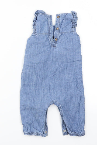 Marks and Spencer Girls Blue Floral Denim Romper One-Piece Size 6-9 Months